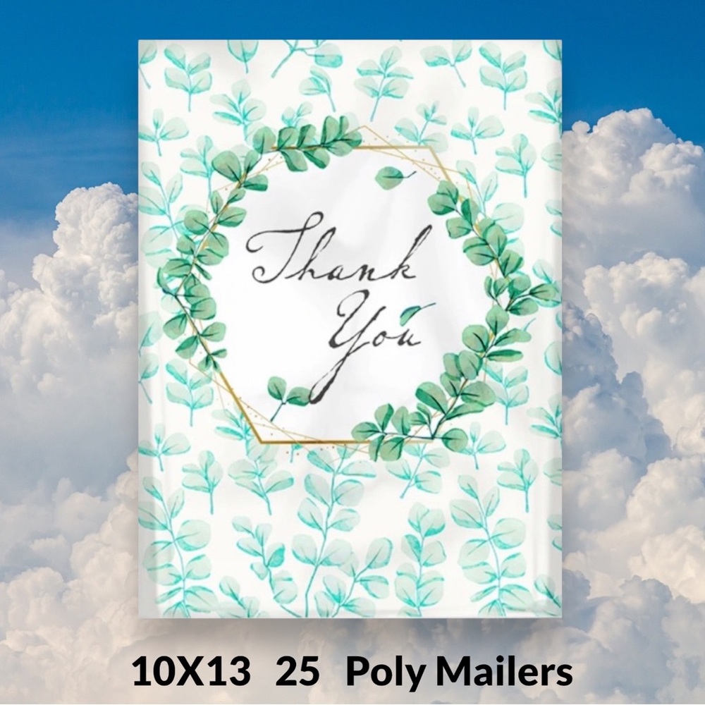 ( Quantity 25 10x13 ) Green Laurel Thank You Poly Mailers Bag Shipping Envelopes
